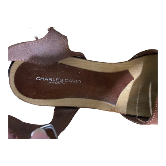 Charles David womens upper leather wood platform heels ankle strap sandals 10.5 - Picture 10 of 12